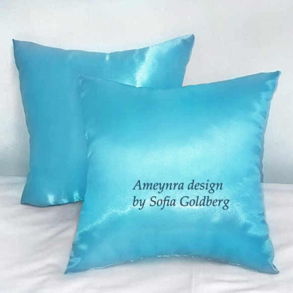 Pair of Light Blue Satin Pillows 12x12" ~ New, Soft, Square - Picture 1 of 1